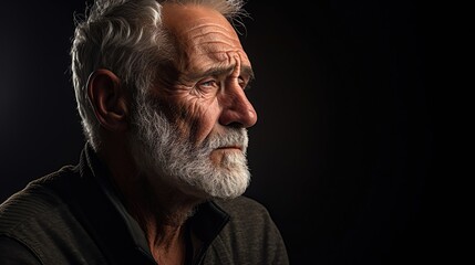 Artistic stock photo of a senior man looking contemplatively into the distance, suitable for book covers and psychological study materials