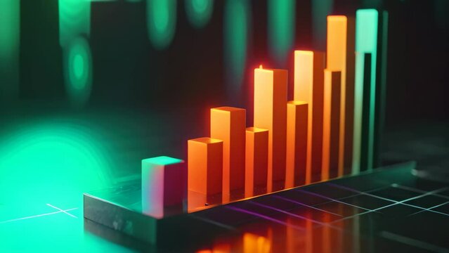 Close-Up of Bar Chart on Table for Analyzing Data and Trends in a Simple, Visual Manner, A 3D bar graph descending to show the decrease in the value of money due to inflation