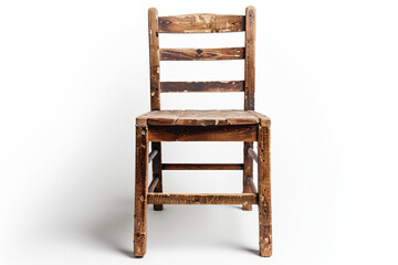A rustic ladderback chair isolated on solid white.