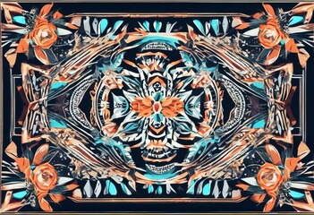 'Bandana Print bed Carpet fashion Shawl Scarf illustration cloth Vector tablecloth Seamless Flower Pattern Geometric Design Background Abstract Wedding Frame'
