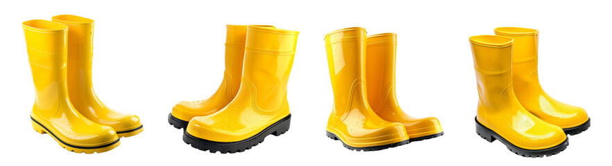 Yellow rubber boots on a transparent background