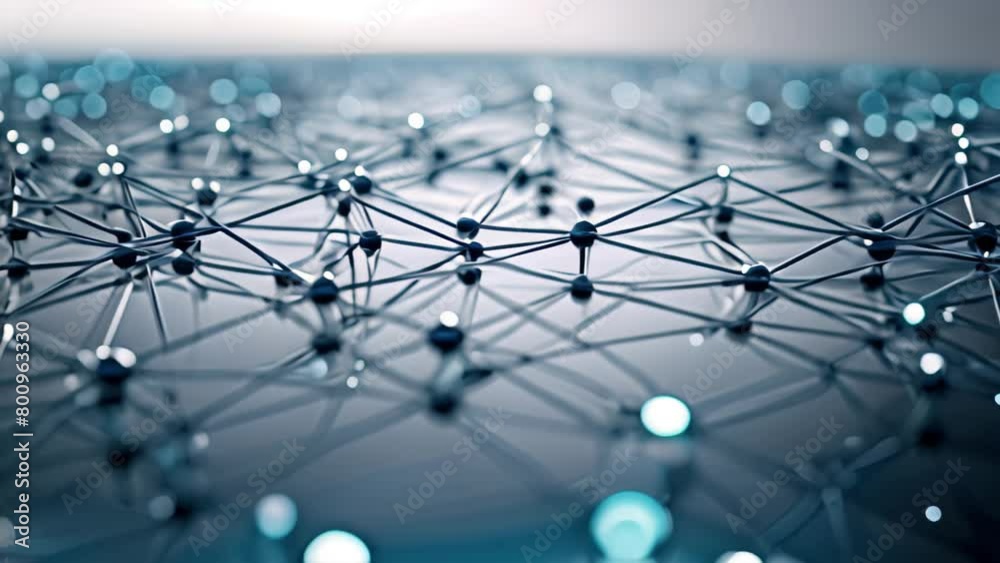 Poster a detailed view of a complex web of interconnected blue dots representing digital networks and the e