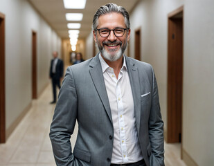 portrait of a  middle age with glasses and white beard businessman 