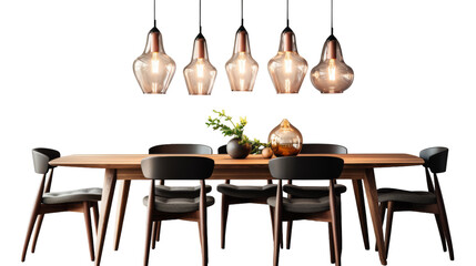 A table surrounded by an arrangement of chairs in a symmetrical formation