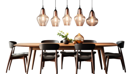 A table surrounded by an arrangement of chairs in a symmetrical formation