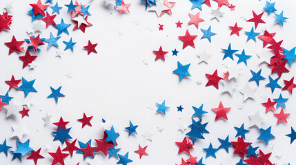 4th of July American Independence Day Red blue and white stars isolated on a white background, generative Ai