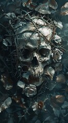 Fototapeta premium Gothic theme with skull and roses, tattoo elements, AI generated