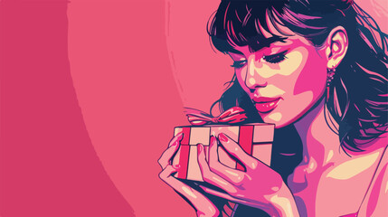 Woman with gift box on color background closeup Vector