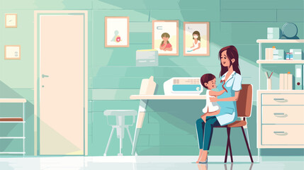 Woman with little baby visiting pediatrician in clini