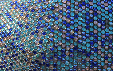 Iridescent Circle Glass Mosaic Textured Background. Glass Abstract Round Mosaic Pattern Of Penny...