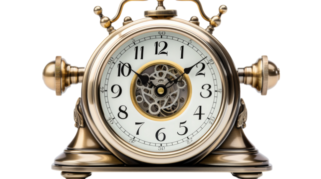 An antique clock with a white face and elegant gold hands exudes sophistication and timeless charm