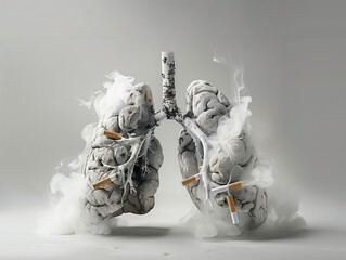 Sichtbare Lunge die eine Raucherlunge ist. Sie wurde durch Zigaretten zerstört.
