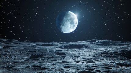 Celestial Moonlight - Cratered Lunar Surface - Starry Night Backdrop