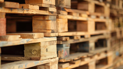 Piles of Sturdy Wooden Pallets in Industrial Setting