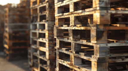 Piles of Sturdy Wooden Pallets in Industrial Setting