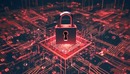 Central Security Lock on Digital Circuit Cyber Protection Core Red Encryption Shield