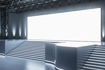 Contemporary conference hall with large screen, modern venue design for events. 3D Rendering