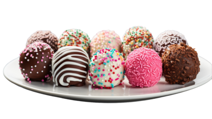 Platter of chocolate covered donuts, adorned with colorful sprinkles, tempting the taste buds