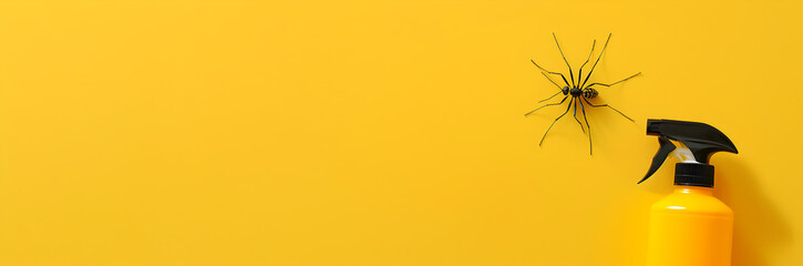 Insect repellent spray web banner. Insect repellent spray isolated on yellow background with copy space.