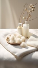 Fototapeta na wymiar A soft, luxurious bath towel made from 100% organic cotton