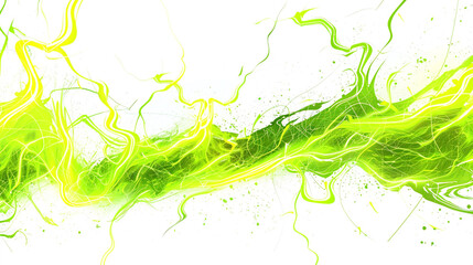 Glowing yellow neon lightning arcs intersecting with lively green waves, isolated on a solid white background."
