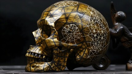 Intricate Fractalized Skull Symbolizing the Interconnectedness of Science and the Mysteries of the Universe Generative ai