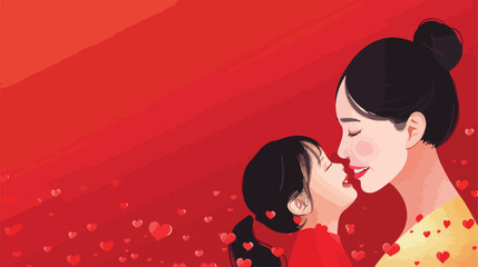 Young Asian woman greeting her little daughter with Vector