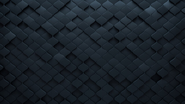 Semigloss, Polished Wall background with tiles. 3D, tile Wallpaper with Arabesque, Black blocks. 3D Render