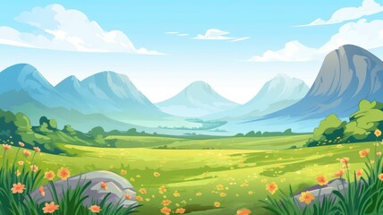 Serene Mountain Hills Cartoon Landscape