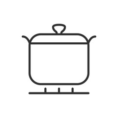 Pan on fire, linear icon, cooking. Line with editable stroke