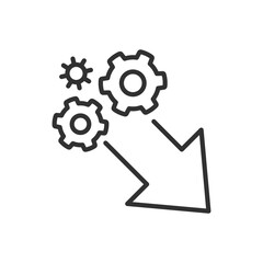 Mechanism and down arrow, linear icon. Line with editable stroke