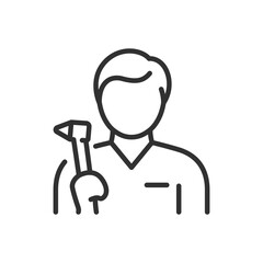 ENT doctor with otoscope, linear icon. Otolaryngologist. A doctor to check hearing and ears. Line with editable stroke