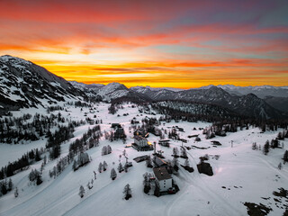 Tauplitz Mountains in the Rising Sun Lighgts, Austria, Tauplitzalm