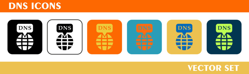 DNS icons design. For sign, symbol, web design or web graphics. Vector flat illustration.