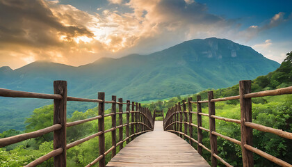 wooden bridge  in mountains 