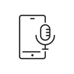 Microphone on the smartphone, linear icon. Recording sound. Line with editable stroke