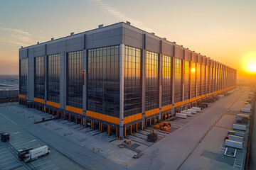Fototapeta premium Large Warehouse in Industrial Area at Evening