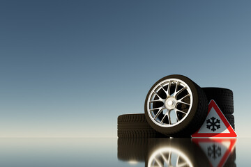 Winter tire on ice - 3D illustration