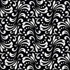 Flower pattern. Seamless white and black ornament. Graphic vector background. Ornament for fabric, wallpaper, packaging.