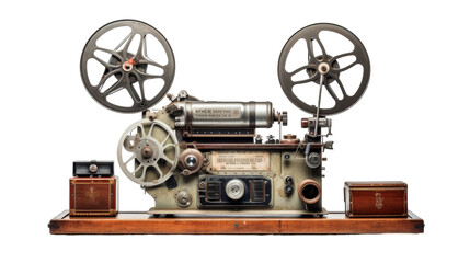 Obraz premium Vintage movie projector on rustic wooden stand