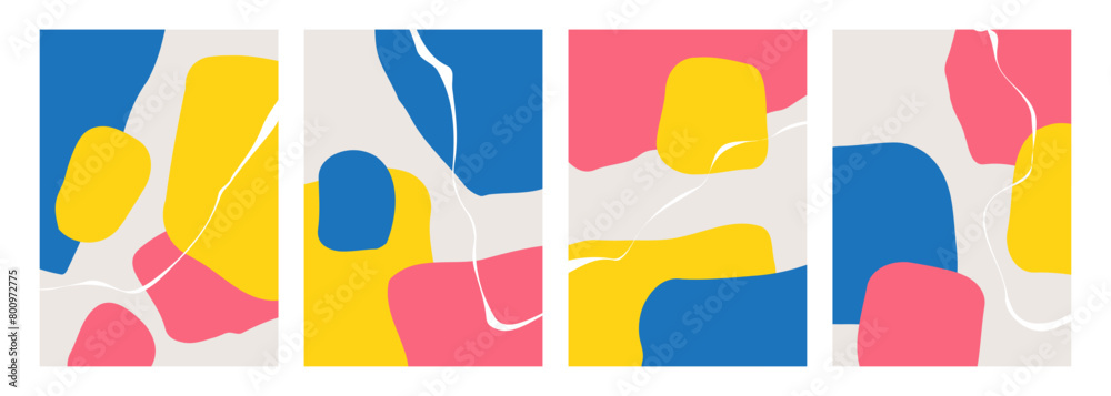 Poster abstract backgrounds with various curved bright colored shapes and white bent lines for creative gra