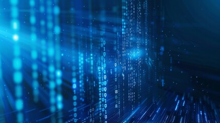 Digital Rain - Streaming Binary Code - Vertical Cyber Data Background - Deep Blue Hacking Concept