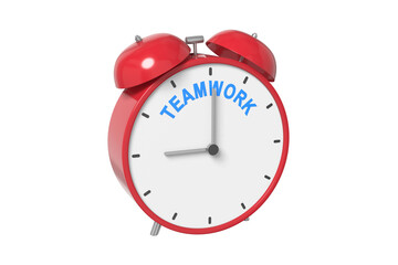 Ringing alarm clock text TEAMWORK. Deadline concept. 3D illustration.