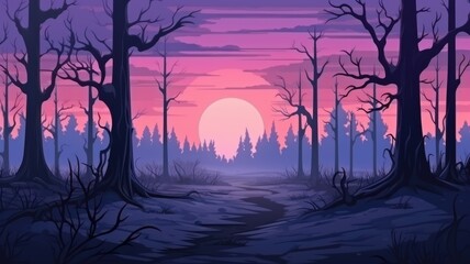 Enchanted Forest Sunset Scenery