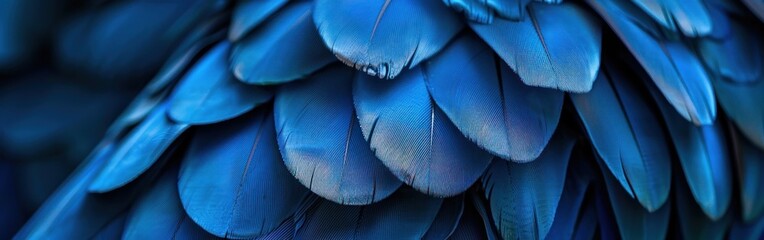 A detailed close up of the navy blue feathers of a bird, showcasing the intricate texture and colors in the background