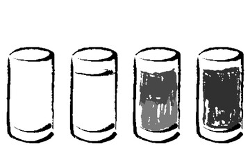 グラスとグラスに入ったコーヒーやカフェオレのイラストのセット