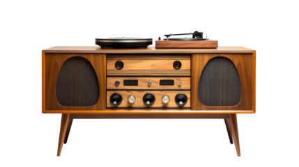 A record player rests on a wooden table, ready to serenade with nostalgic tunes