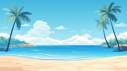 Fototapeta na wymiar Tropical Beach Paradise with Palm Trees and Clear Skies