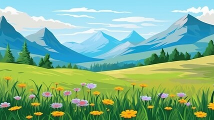 Vibrant Summer Meadows and Mountain Peaks