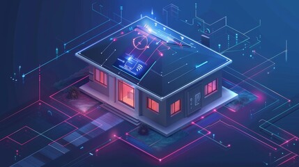 Smart Home Technology Concept - Digital House Automation Illustration - Futuristic Connectivity Design